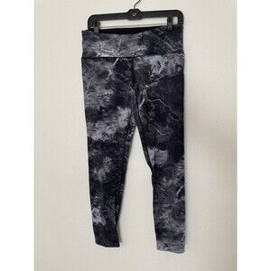 Tuff Athletics Black Gray Marble Print Leggings Womens M Nylon Spandex
